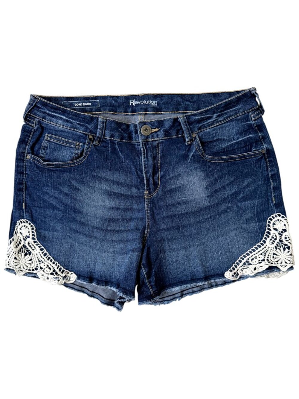 Ricki's Women's Brooke Crochet Detail Blue Denim Shorts Size 30